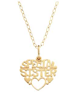 9ct Gold Special Sister Heart Message Pendant