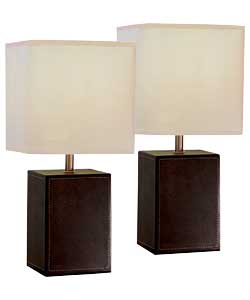 no Pair of Brown Leather Cube Table Lamps