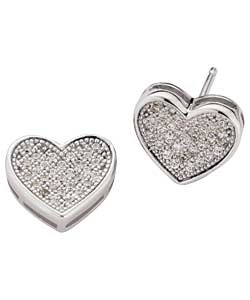 no Sterling Silver Cubic Zirconia Pave Heart Stud