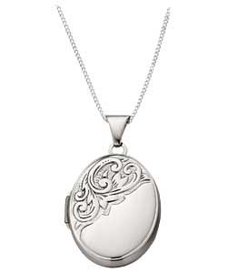 no Sterling Silver Embossed Oval Locket Pendant