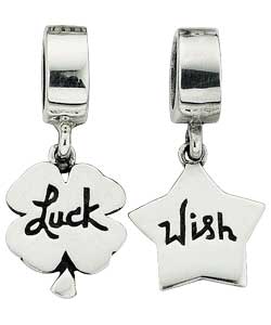 Sterling Silver Lucky Clover Drop Charm and Wish