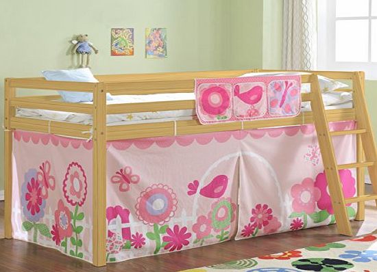 Noa and Nani Cabin Bed Mid Sleeper in Pine with Tent FLORAL 578PINE FLORAL