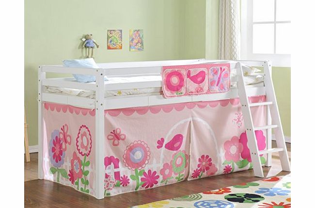 Cabin Bed Mid Sleeper in White with Tent FLORAL 578WG FLORAL
