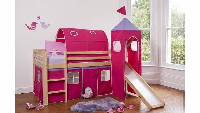 Noa and Nani Cabin Bed Mid Sleeper Pine PINK with Tower amp; Tent 6970-PINE-PINK