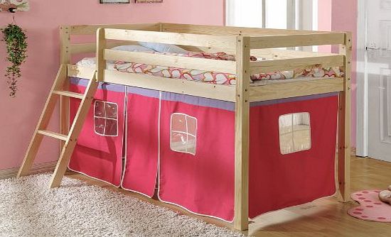 Noa and Nani Shorty Cabin Bed with PINK Tent , 26 Midsleeper Ontario Wooden Cabin bed