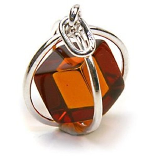 Noda Amber Cube Sterling Silver Millennium Collection Contemporary Spherical Pendant