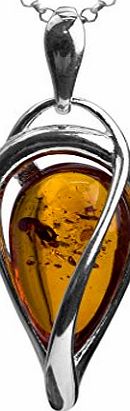 Noda Amber Sterling Silver Drop Pendant Necklace Chain 46 cm