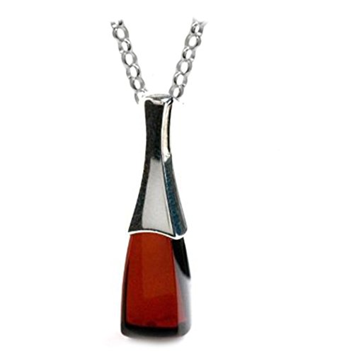 Black Cherry Amber Sterling Silver Contemporary Pendant Chain 18``