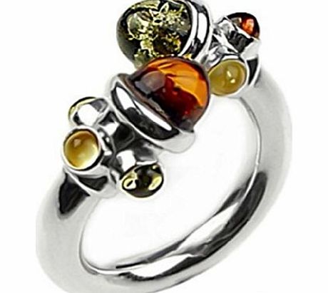 Noda Multicolor Amber and Sterling Silver Designer Ring All Sizes Available