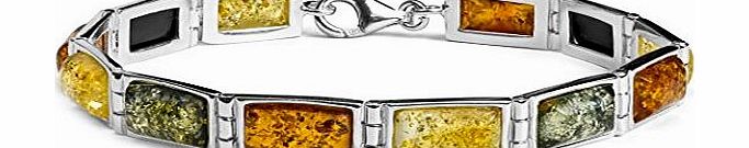 Noda Multicolor Amber Sterling Silver Rectangular Bracelet, 7`` 18cm