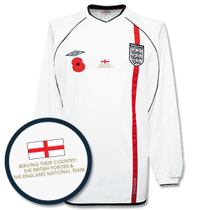 None 01-03 England Home L/S Shirt   Poppy and British Forces Patch (includes andpound;5 donation to Briti
