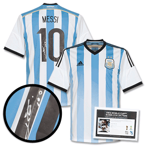 None Leo Messi Signed Argentina Home Shirt 14-15