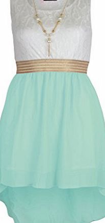 NOROZE Girls Sleeveless Waist Band Chiffon Dress with Free Neckless Accessory