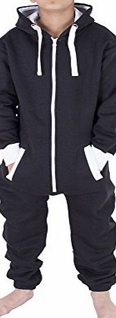 NOROZE Unisex Kids Girls Boys Plain Colour Fleece Hooded Onesie 11-12 years Black