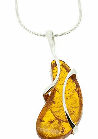 Nova Silver Amber Art Cognac Amber Hollie Pendant with Silver Snake Chain of 46cm