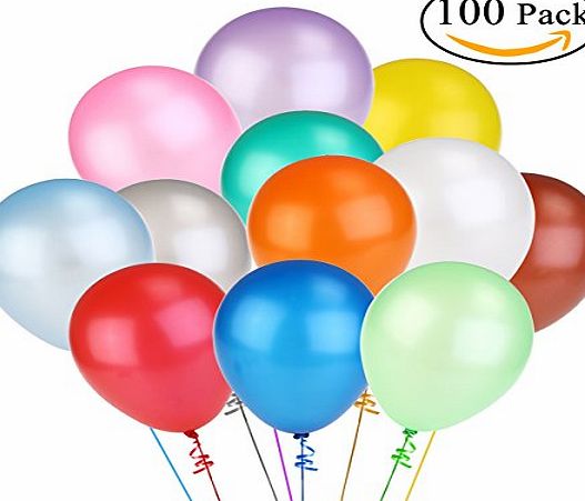 NUOLUX 12 Inch Assorted Bright Color Latex Balloons 100pcs (Random Color)