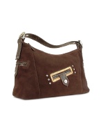 Nuovedive Dark Brown Italian Suede and Leather Hobo Bag