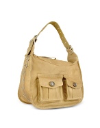 Natural Brown Dual Front Pocket Large Hobo Bag