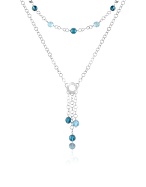 Nuovegioie Sterling Silver and Blue Stones Drop Necklace