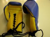 NWS Boxing Gloves / Blue/Yellow LEATHER - 16oz