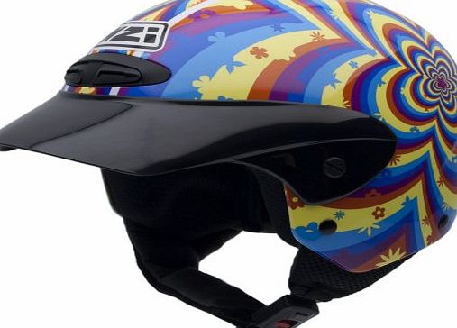 NZI Single Jr II Graphics Motorcycle Helmet, Blue/Yellow/Orange/Red Flowers, 55-56