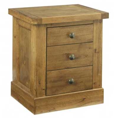 oak Distressed Bedside Cabinet 3 Drawer