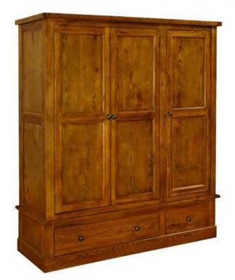 oak Distressed Triple Wardrobe 3 drawer Devonshire