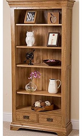 OAK FURNITURE KING FRENCH RUSTIC SOLID OAK LARGE BOOKCASE WITH DRAWERS