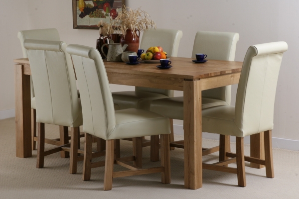 Oak Furniture Land Galway 6ft Solid Oak Dining set with 6 Cream