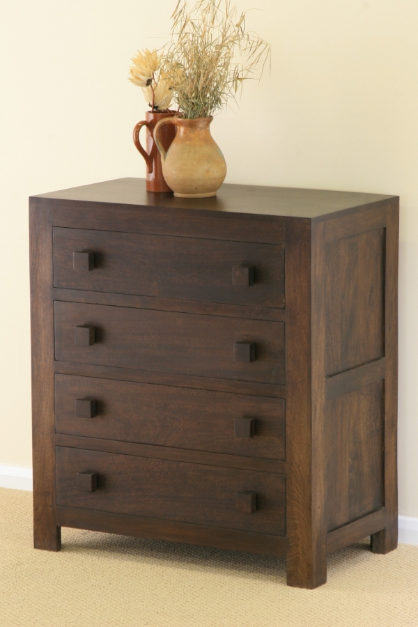 Oak Furniture Land Mantis Dark Solid Mango 4 Drawer Chest