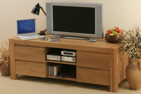 Oak Furniture Land Pablo Solid Oak 4 Drawer TV Cabinet