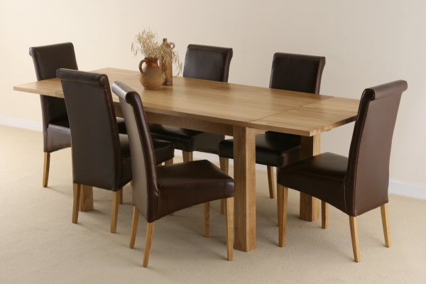 Oak Furniture Land Solid Oak Extending Dining Set with 6 Scroll