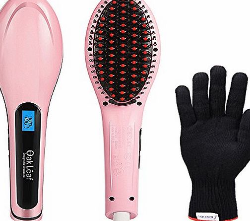 Oak Leaf Hair Straightener Brush OakLeaf Electric Hair Straightening Iron Brush Heating Ceramic Detangling Comb Anion Hair Care, Anti-Scald with with Free Heat Resistant Glove for Short Long Thick Thin Wavy cu