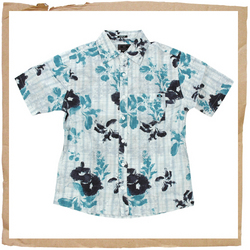 Hibiscus Plaid Shirt Vintage Blue
