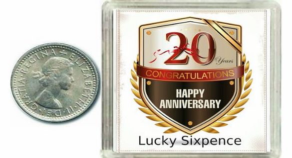 Oaktree Gifts Lucky Silver Sixpence Coin 20th China Wedding Anniversary Gift. Includes presentation keepsake box, great present idea