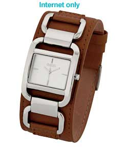 Ladies Brown Leather Cuff Quartz Watch