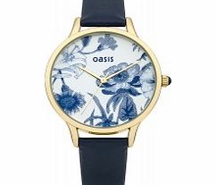Oasis Ladies Floral and Blue Strap Watch