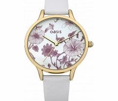 Oasis Ladies Floral and White Strap Watch
