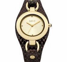 Oasis Ladies Gold and Brown Snake Strap Watch