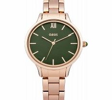 Oasis Ladies Green and Rose Gold Bracelet Watch