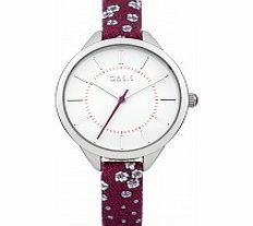 Oasis Ladies White and Burgundy Floral Strap Watch