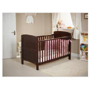 Grace Cot Bed, Dark Pine With Pink Bedding