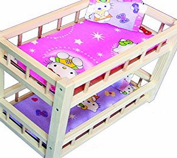 Childrens Wooden Toy Bunk Bed for Two Dolls Pine With Mattresses and Pillows