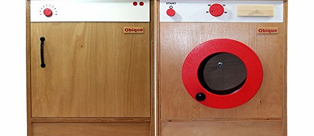 Obique Childrens Wooden Toy Kitchen Units Set of 2, Fridge Unit and Washing Machine Unit Beech Wood Ply