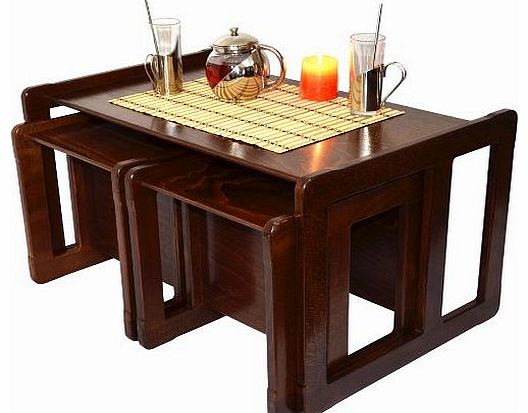 Multifunctional Nest of Coffee Tables One Table or Bench and Two Tables or Chairs Wooden Furniture or Childrens Wooden Furniture Dark Set of Three