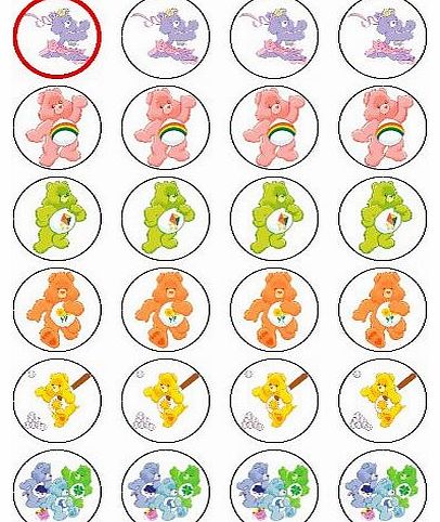 CARE BEARS 24 EDIBLE WAFER - RICE PAPER CAKE TOPPERS EACH DESIGN IS 40mm IN DIAMETER