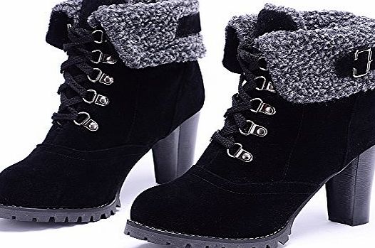 ODEMA  Women Suede High Chunky Heel Lace-up Ankle Boots