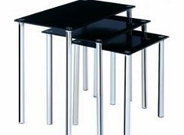Set of 3 Nest Side Tables Glass Black for Living or Dining Room