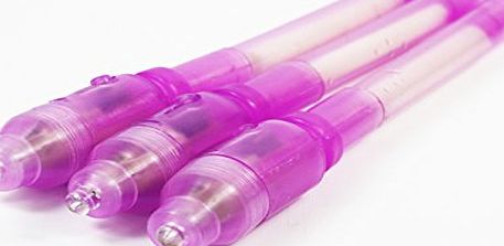 3 x Purple / Pink Invisible Ink Writing Pens / Markers (TM OFA), Kids Fun Spy Game Secret Message / Security Pens, With UV Torch Light to Read Secret Message, Childrens Party Bag / Stocking Cheap Gift