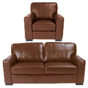 large leather sofa & armchair, cognac